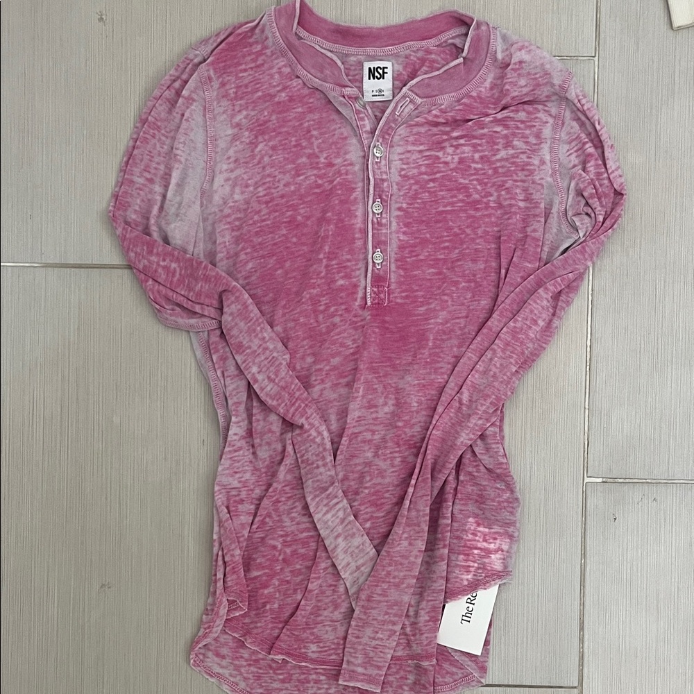 NSF Dusty Rose Long Sleeve Henley Top
